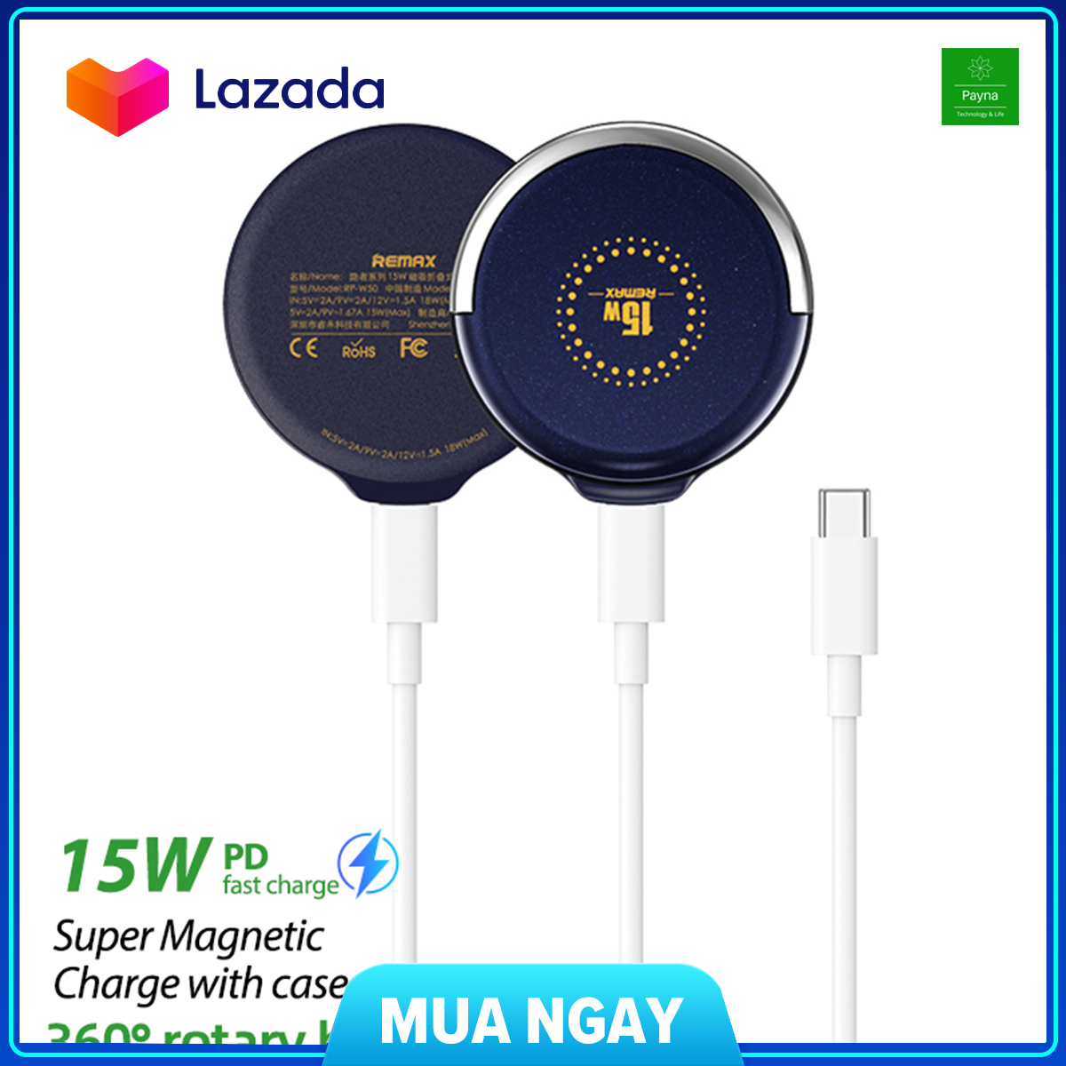Đế sạc không dây từ tính magsafe 15w cho iphone samsung xiaomi chính hãng remax rp w50 - bảo hành 3 tháng