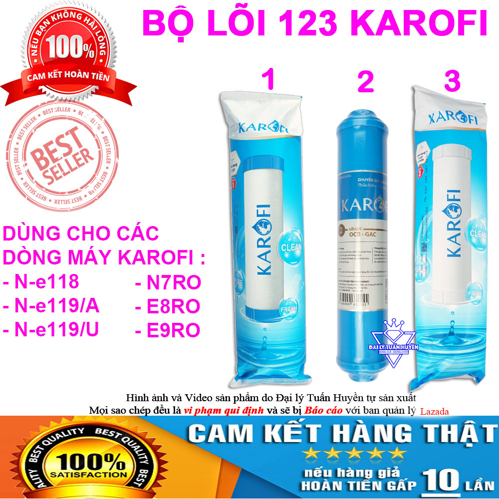 Bộ 3 lõi lọc nước karofi số 123 dùng cho model n-e118 n-e119/a n-e119/u