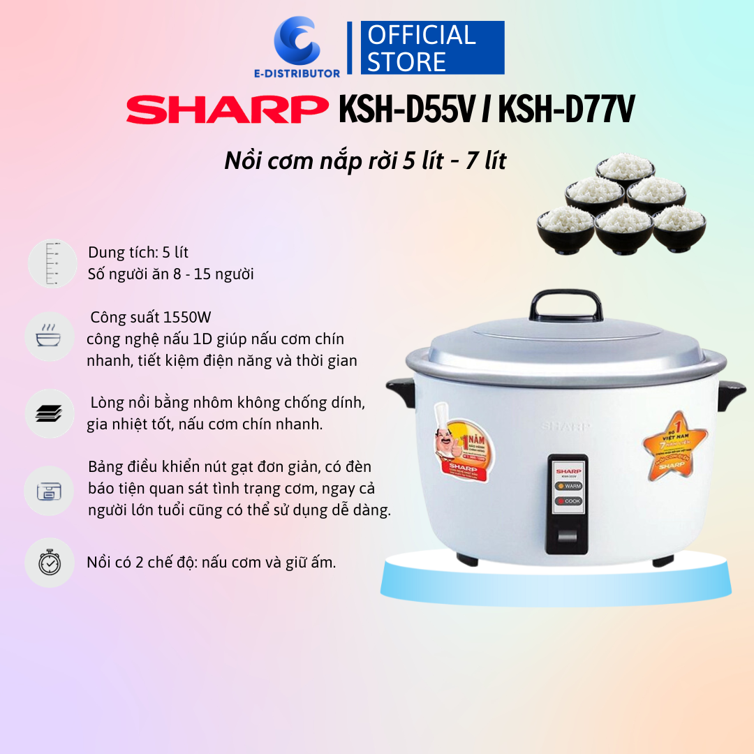 Nồi cơm điện nắp rời sharp ksh-d55v /ksh-d77v - trắng - hàng chính hãng