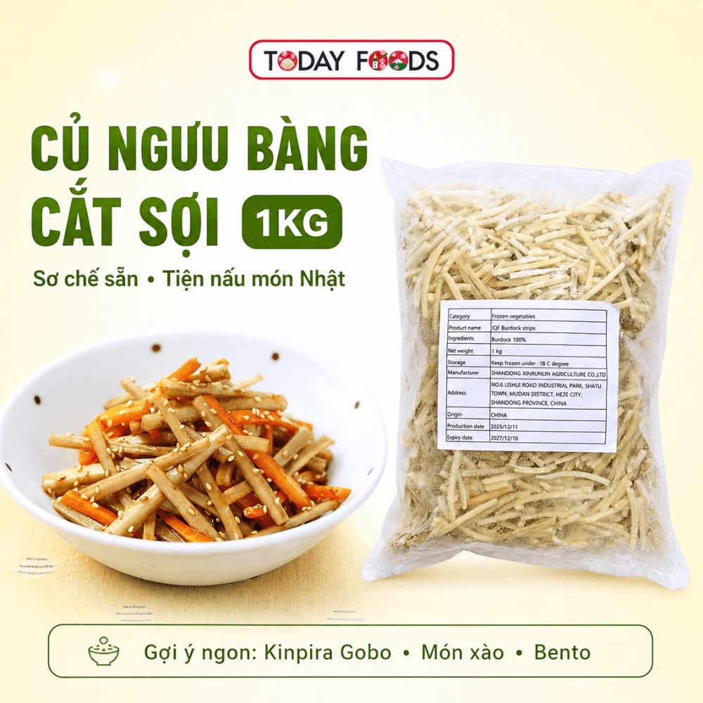 Củ ngưu bàng cắt sợi đông lạnh 1kg Sơ chế sẵn, tiện nấu món Nhật, món xào và bento - rau củ đông lạnh
