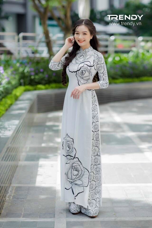 [HCM]SET ÁO DÀI TRUYỀN THỐNG IN HOA HỒNG (ÁO QUẦN)