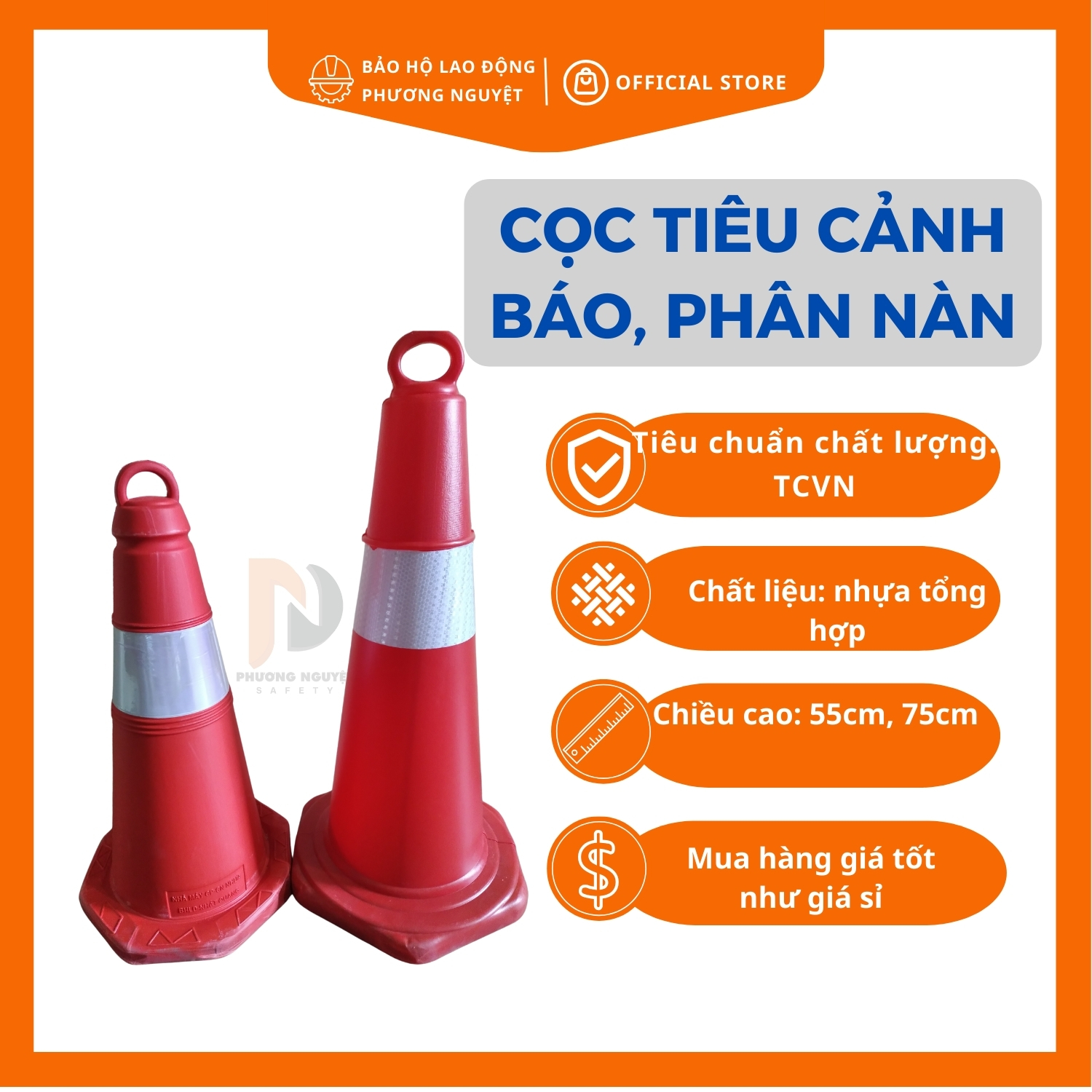 Cọc tiêu nhựa Nhật Quang đỏ phản quang trắng (55cm,75cm)