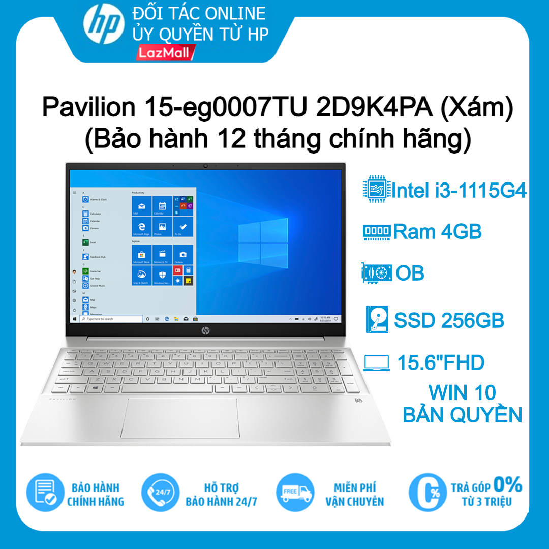Laptop hp pavilion 15-eg0007tu 2d9k4pa i3-1115g4| 4g| 256gb| 15.6"fhd| ob| win10-hàng chính hãng new 100%