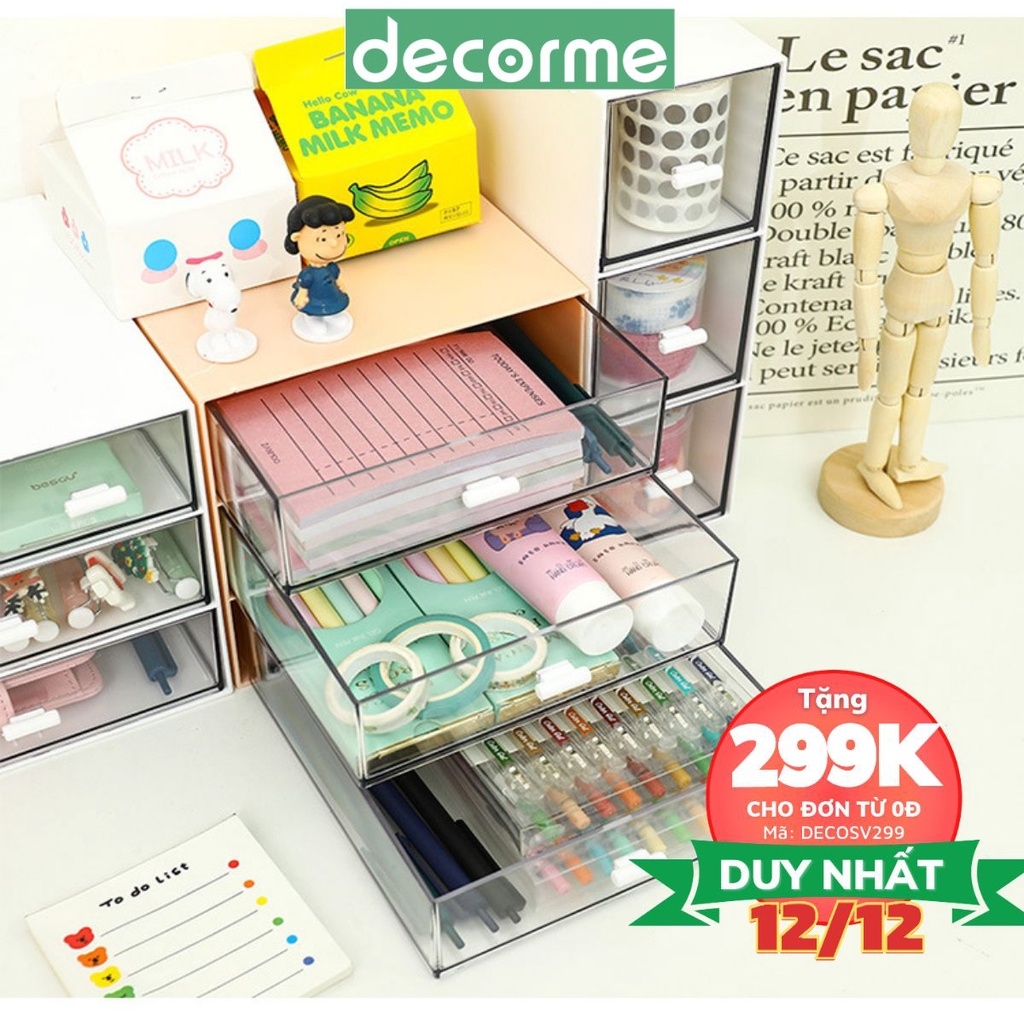 Tủ đựng bút kệ để bút nhiều ngăn trong suốt trang trí bàn học Desk Decor DecorMe