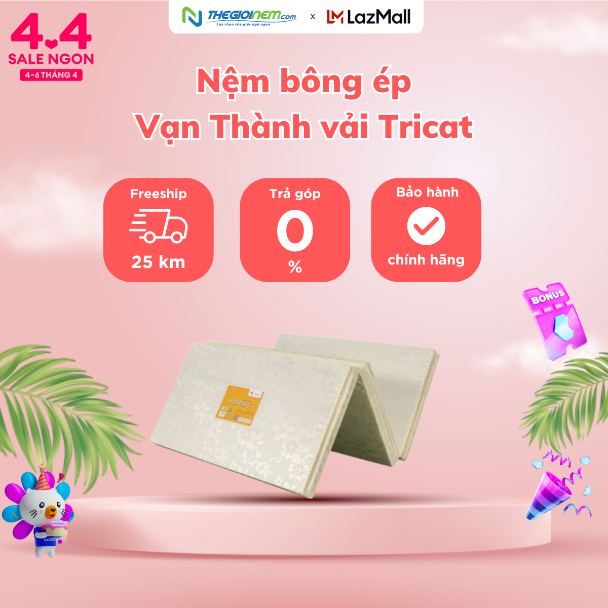 [Trả góp 0%] Nệm bông ép Vạn Thành Fantasyđộ - Bảo hành 7 năm.
