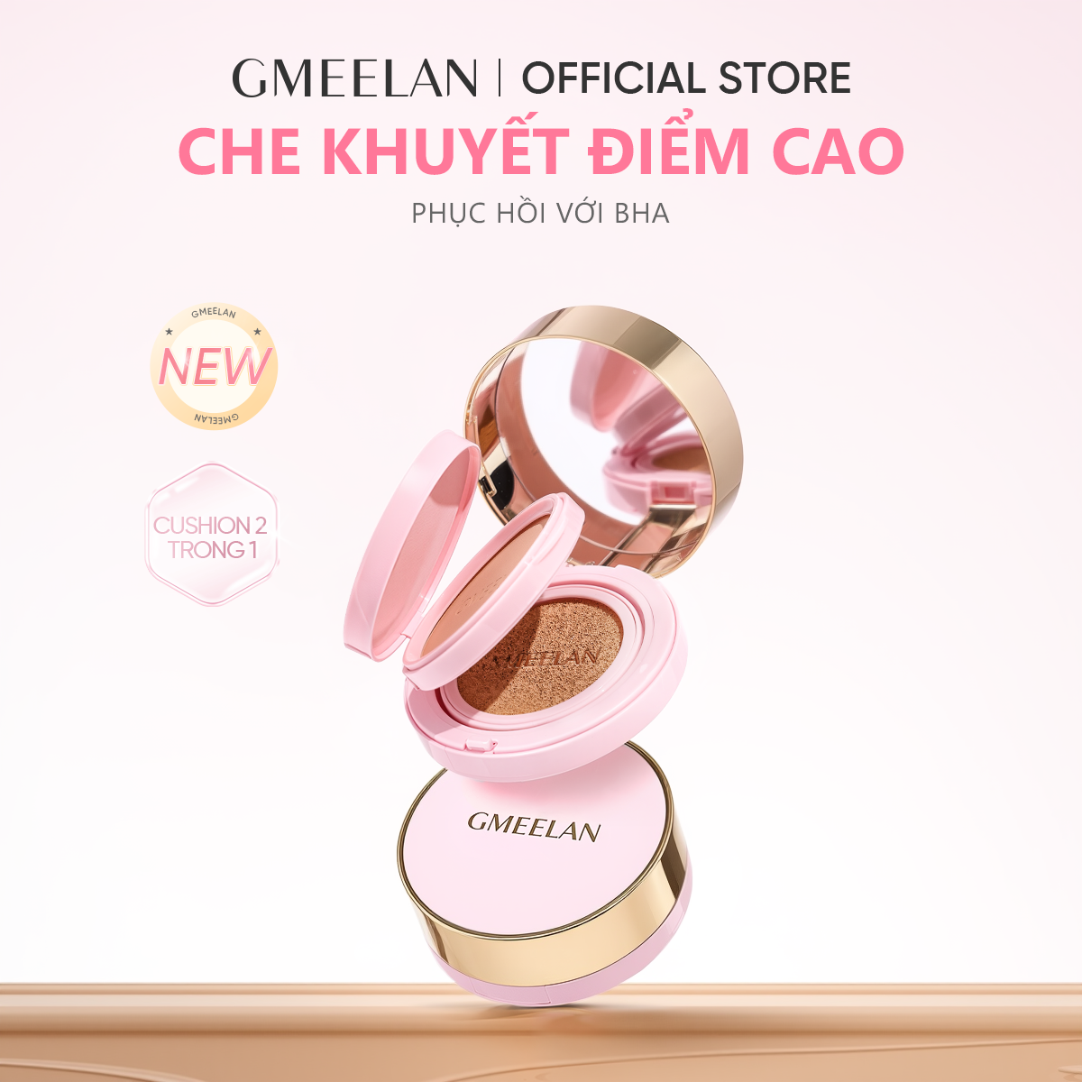 【Hàng mới GMEELAN CUSHION BLACK TRUFFLE BHA HIGH COVER 2-IN-1 PINK CUSHION Che khuyết điểm cao,Lâu trôi ,Kiềm dầu dưỡng da