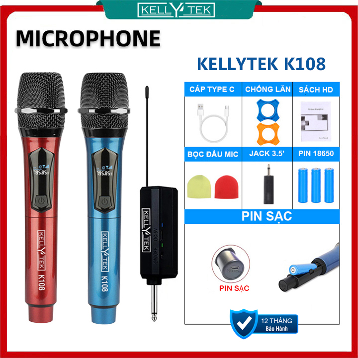 Micro Không dây Karaoke KELLYTEK, chuyên dùng cho loa kéo, amply gia đình