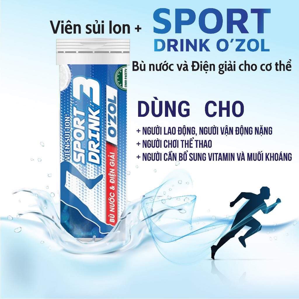 VIÊN SỦI ION+ SPORT DRINK O'ZOL 3 TUÝP 20 VIÊN BÙ NƯỚC BÙ KHOÁNG VÀ ĐIỆN GIẢI KÈM CÁC VITAMIN, ACID AMIN CHO CƠ THỂ