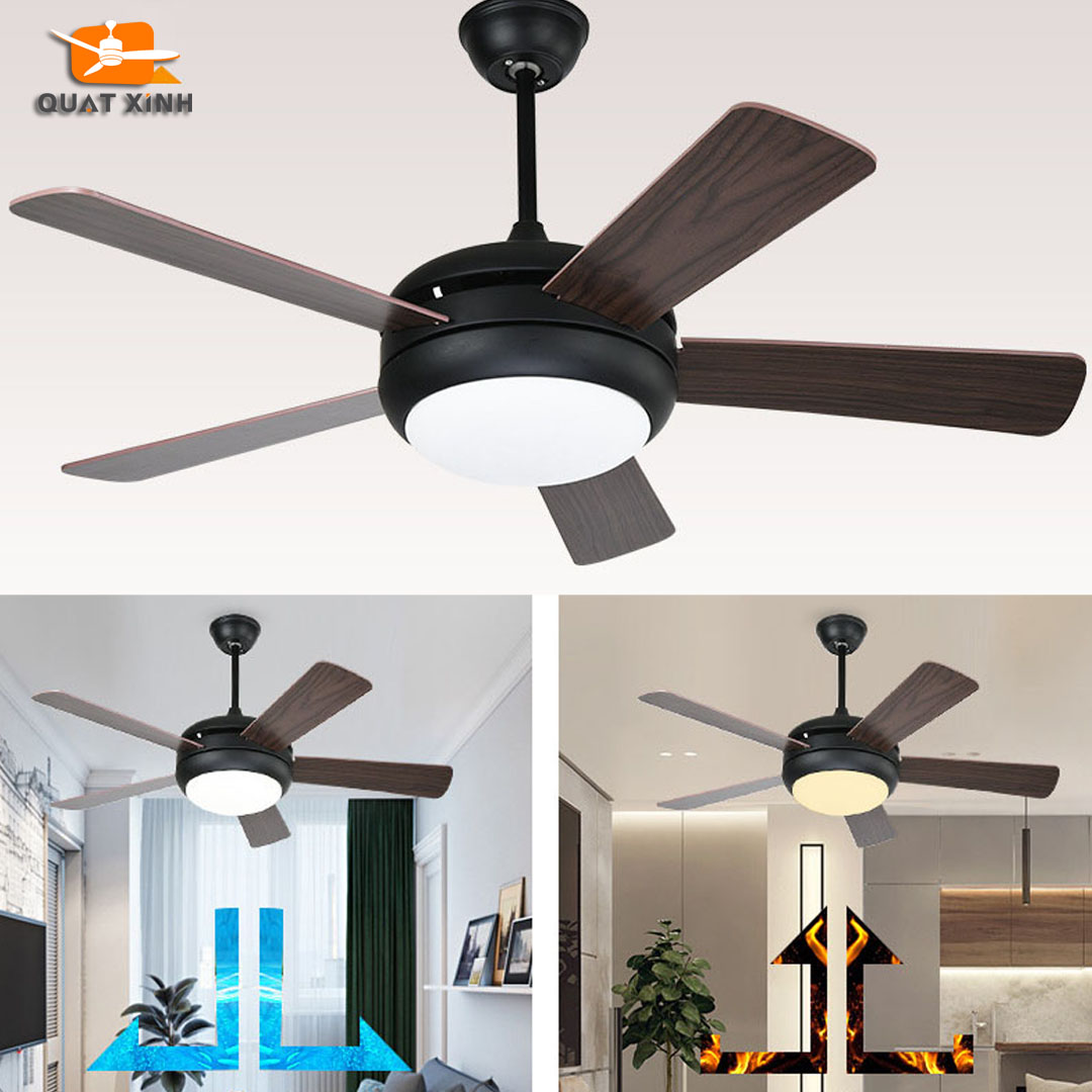 Quạt Trần Đèn Kiểu Mỹ QX1333 - Đèn quạt trần đèn LED thiết kế đơn giản, tinh tế 5 Cánh Gỗ 120cm