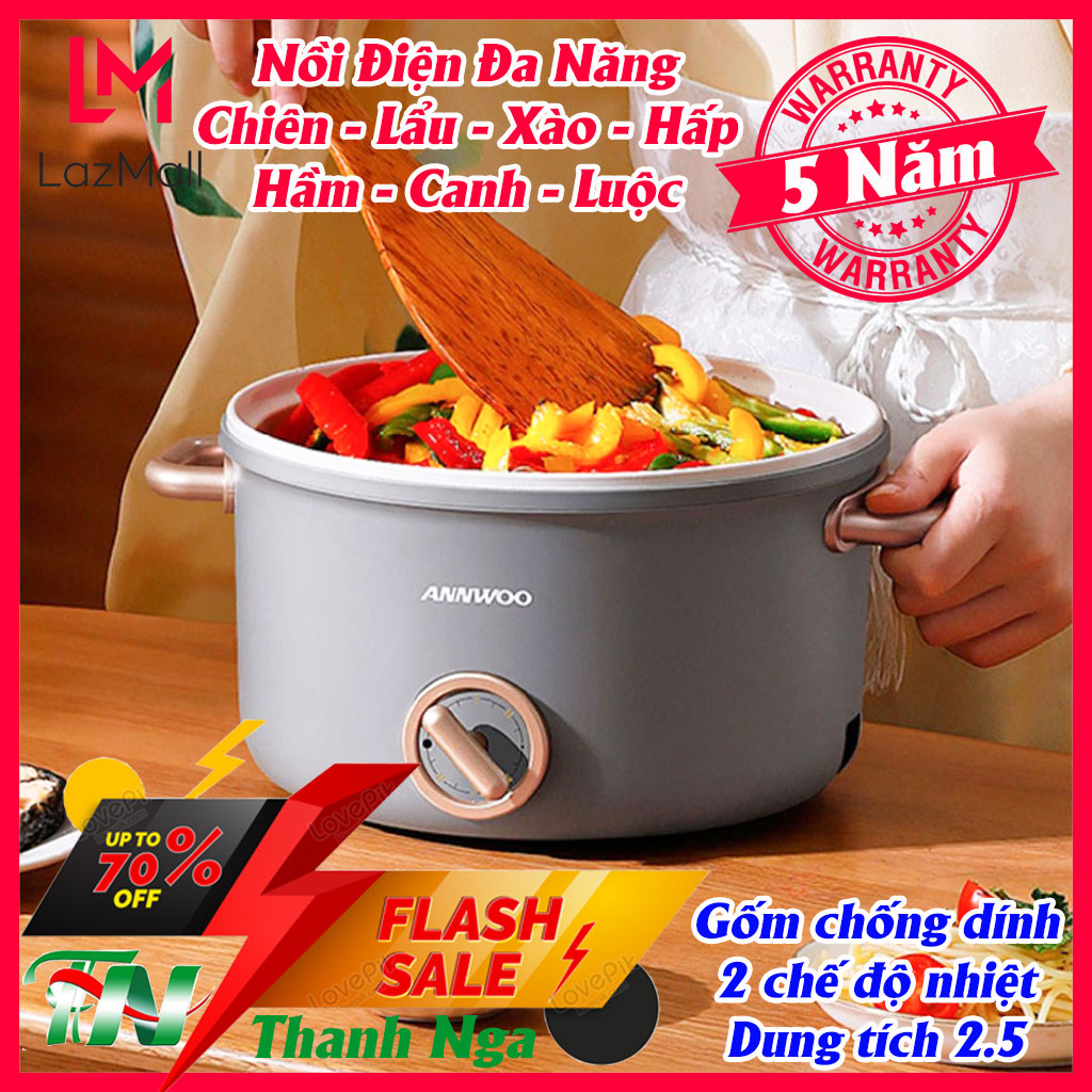 Nồi lẩu điện đa năng 2.5l chống dính Nồi điện mini nhật bản chính hãng cao cấp Nồi lẩu chiên xào hấp hầm canh