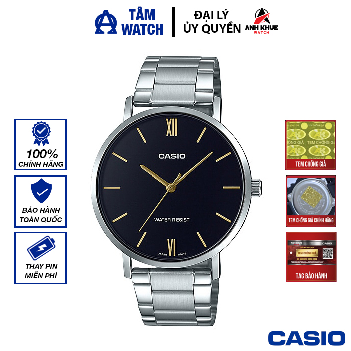 Đồng hồ nam dây kim loại casio standard chính hãng anh khuê mtp-vt01d-1budf