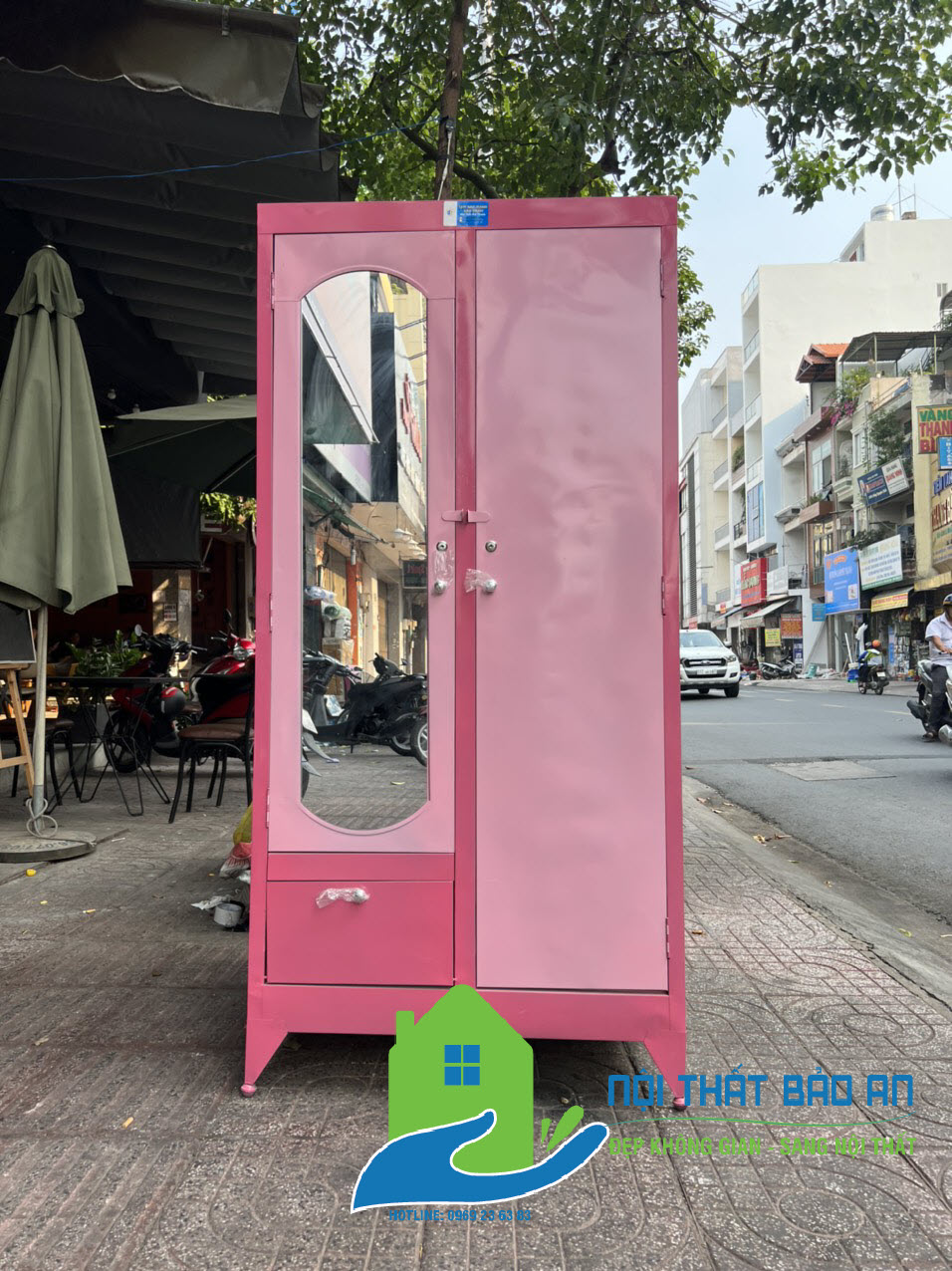 Tủ sắt quần áo cao 1m6 ngang 90cm màu hồng