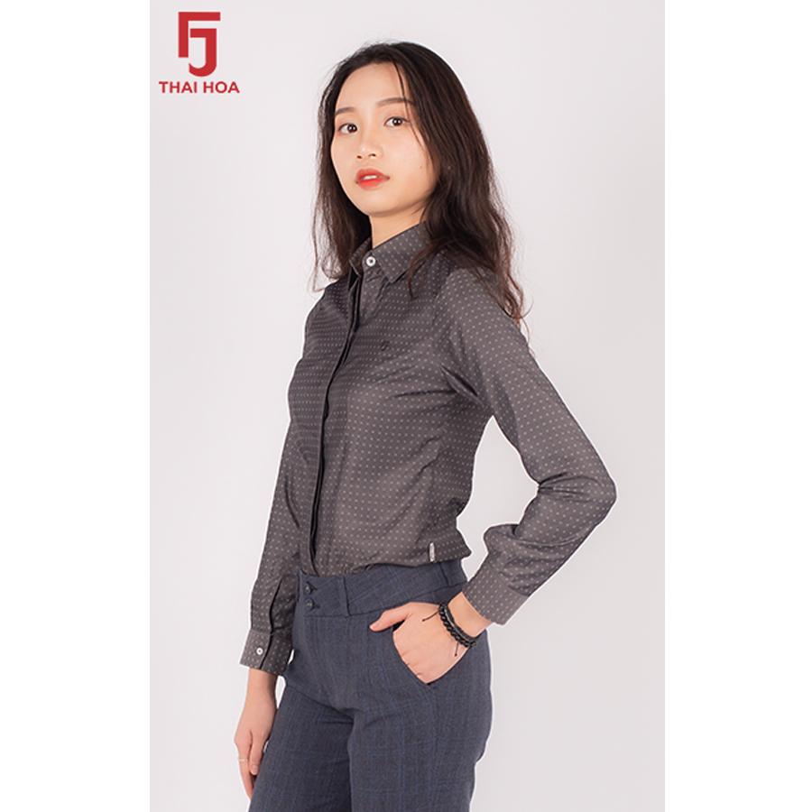 Áo sơ mi nữ dài tay họa tiết ô vuông thái hòa 0298-10
