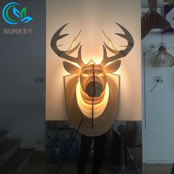 Đèn Gỗ Đầu Hươu Trang Trí Nhà - Đầu Hươu Decor Trang Trí - Trang Trí Decor Mọi Không Gian Tường