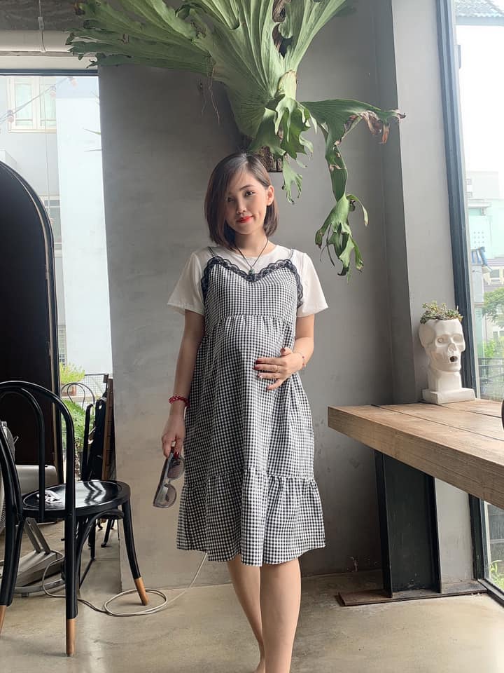 Đầm bầu giả yếm caro công sở
