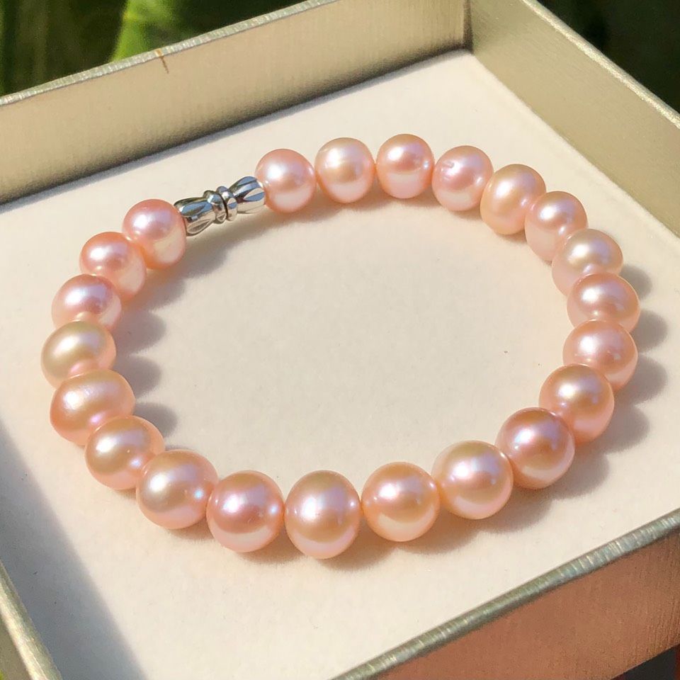 Vòng tay ngọc trai thật màu hồng sang trọng - tặng kèm khóa và dây