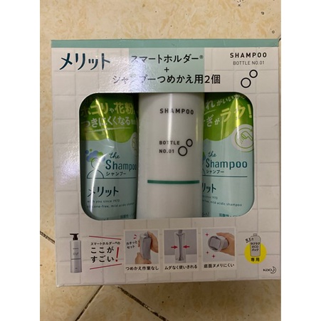 Bộ 2 túi dầu gội Kao Merit ngăn rụng tóc, giảm gàu kèm giá đựng và vòi pump túi 340ml