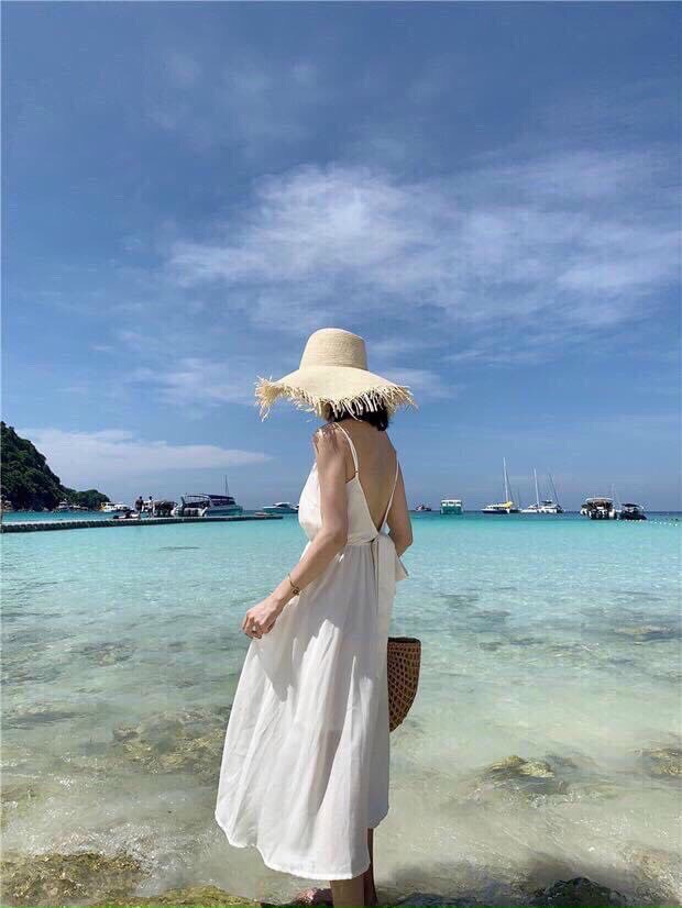 [ Voucher 50k Freeship Max 0 đồng toàn quốc ]ĐẦM MAXI TRẮNG HAI DÂY 1 HÀNG NÚT KIỂU VINTAGE, HỞ LƯNG CỘT NƠ SAU, MẶC ĐI CHƠI, ĐI BIỂN BAO XINH, KÈM ẢNH THẬT