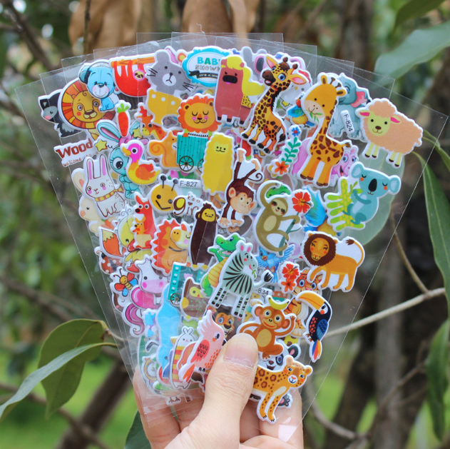 Miếng dán sticker 3d hoạt hình khủng long, siêu nhân, động vật thú vị cho bé