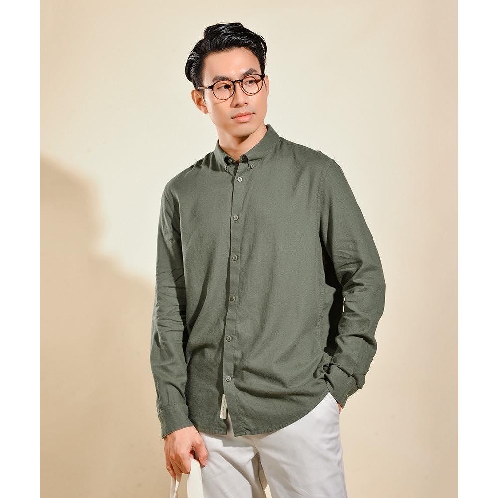 ROUTINE Áo sơ mi nam vải đũi tay dài tay rêu form Regular 10S20SHL004-1