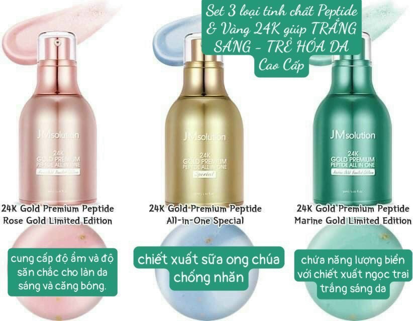 Set tinh chất chăm sóc da toàn diện JM Solution 24K Gold Premium Peptide All in One Limited Edition