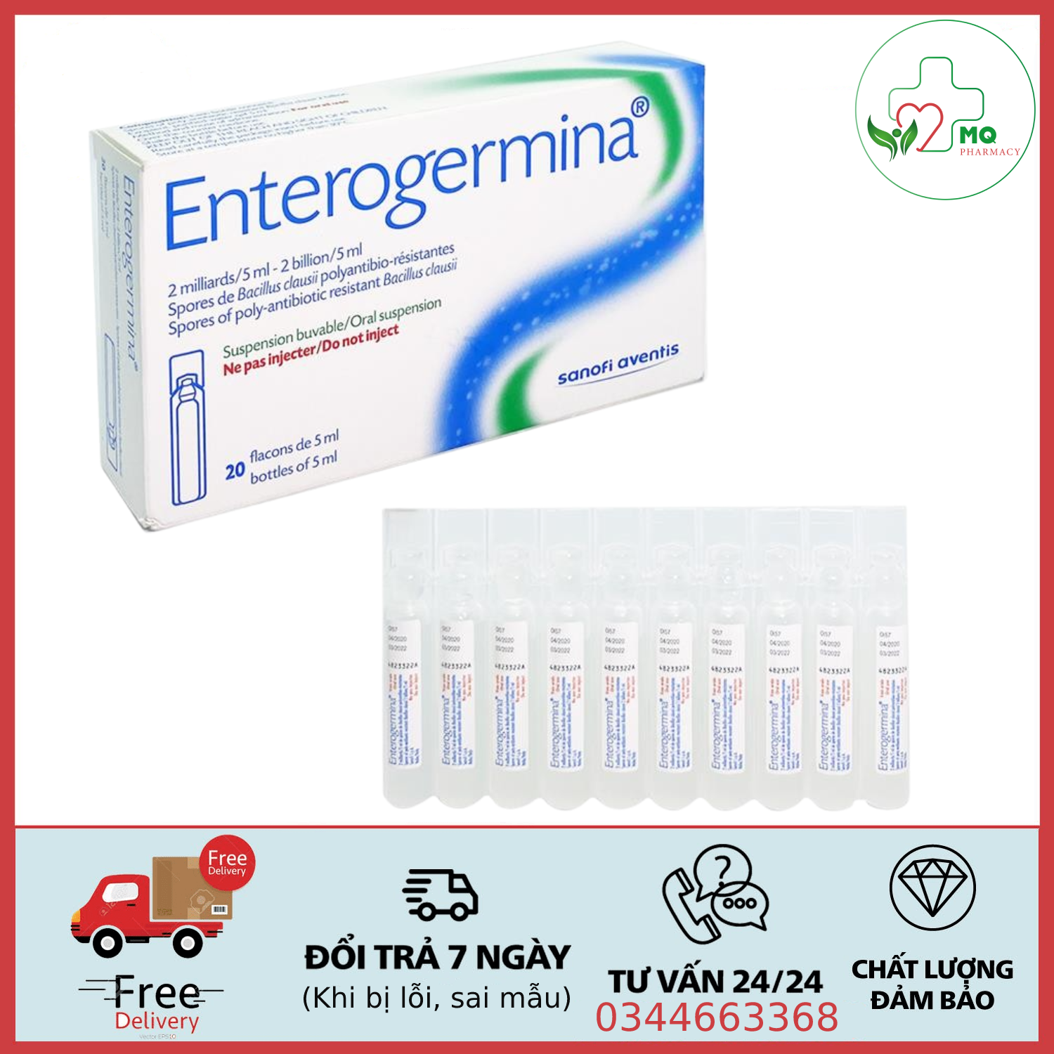 Enterogermina hộp 20 ống men tiêu hóa - men vi sinh đường ruột