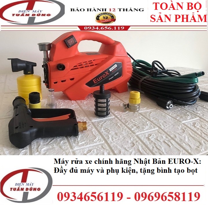 Máy rửa xe Nhật Bản chính hãng euroX-sakura, công suất lơn 1800w, may rua xe bảo hành 12 tháng, bảo trì trọn đời, video sp chi tiết đi kèm