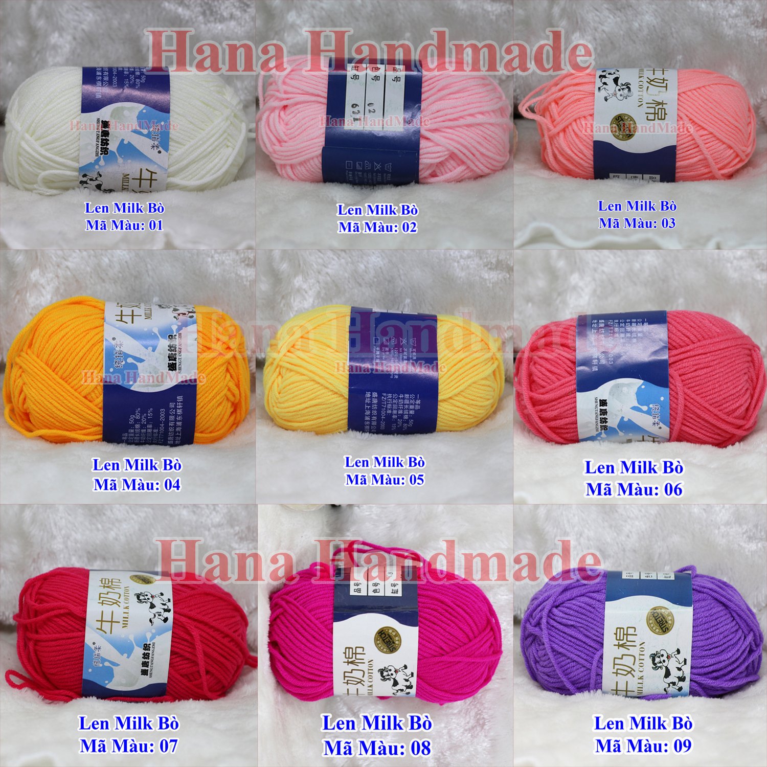 Len milk bò 50g/ cuộn milk cotton đan móc sản phẩm handmade, thú bông
