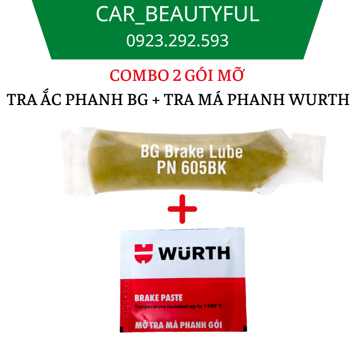 Combo 2 gói mỡ tra ắc chốt phanh bg 605bk và má phanh wurth brake paste 5.5g