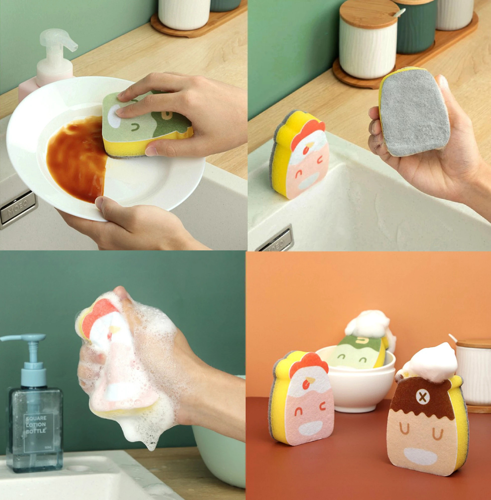 Miếng rửa chén tạo bọt, dụng cụ rửa chén tạo bọt hình thú siêu dễ thương - miếng xốp rửa chén nhiều màu thấm hút nước nhiều bọt