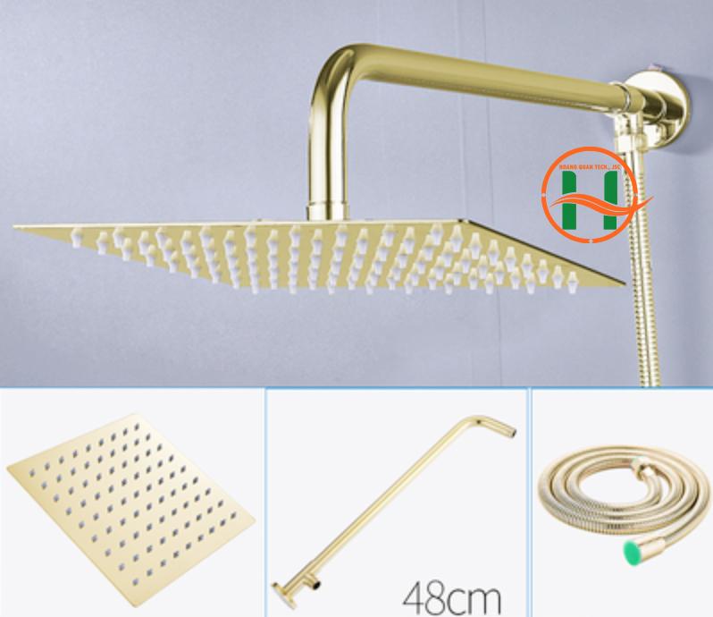 Bộ sen tắm đứng inox sus 304 mạ vàng bóng, bát sen vuông 20 cm
