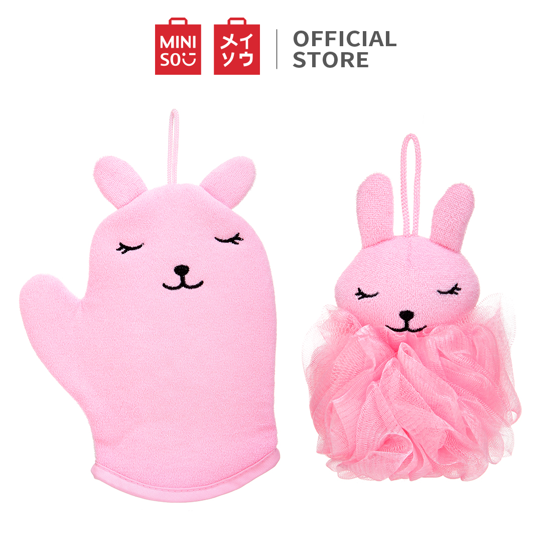 Bộ găng + bông tắm ( hồng) Miniso