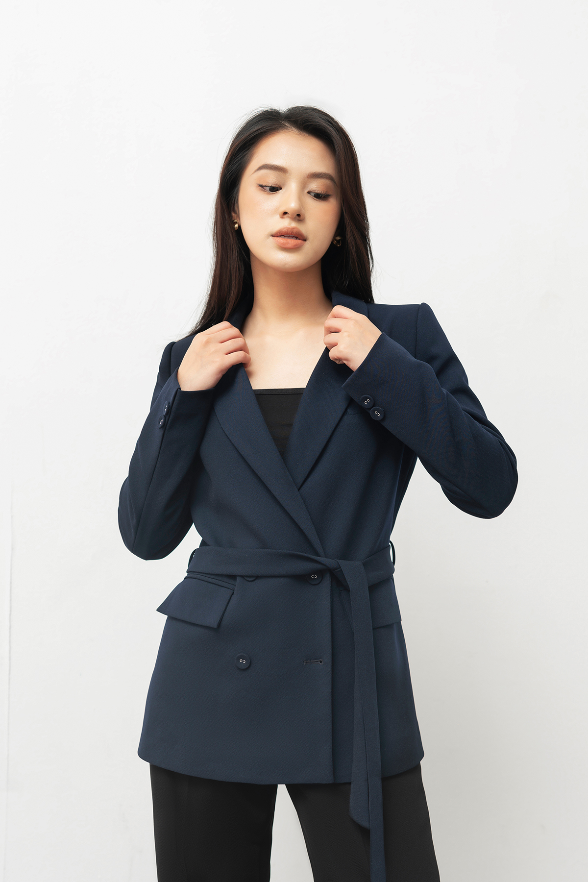 Maiimer - Áo blazer 4 cúc navy buộc vạt Dory