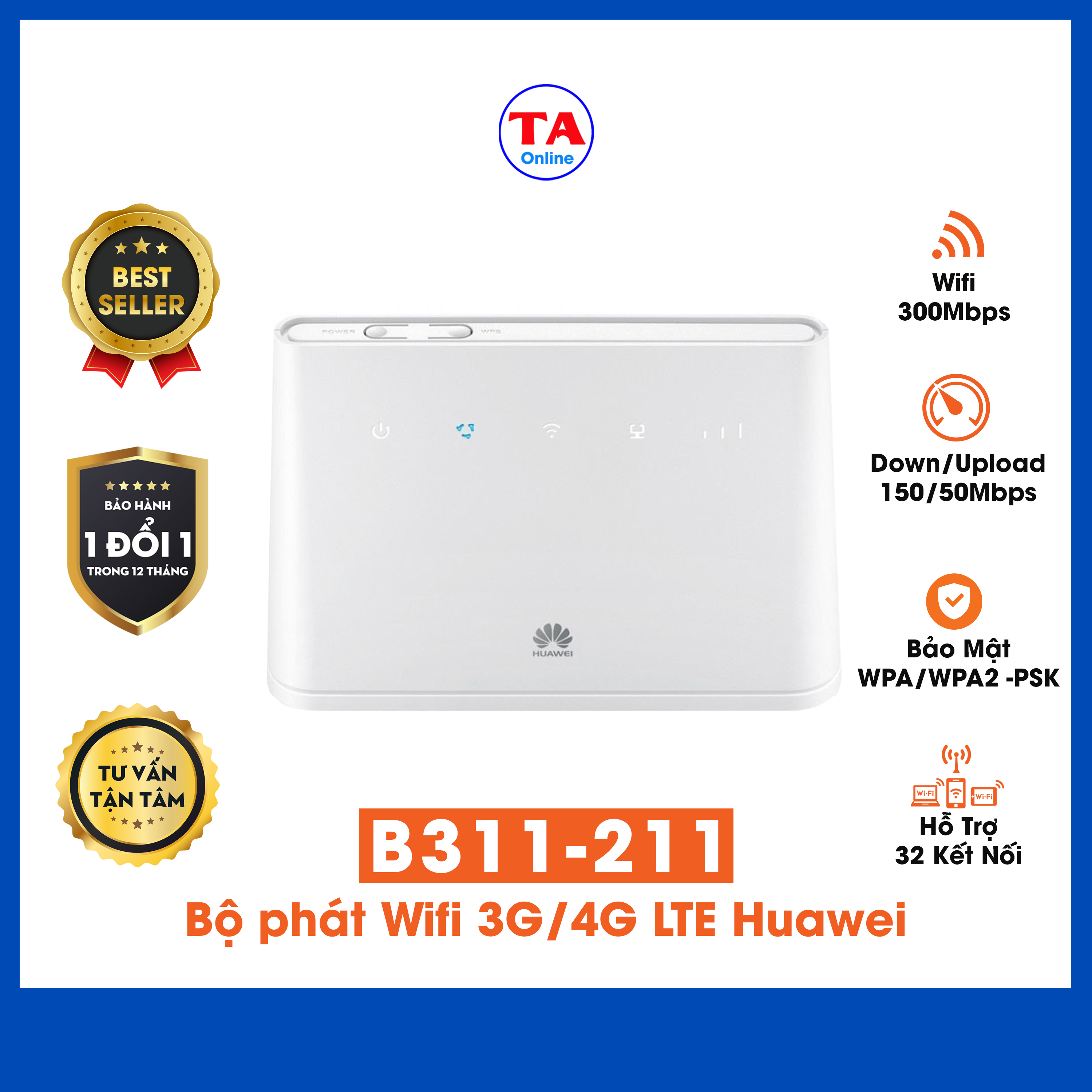 Bộ Phát Wifi 3G/4G LTE Huawei B311 Tốc Độ 4G 150Mbps Hỗ Trợ 32 Users