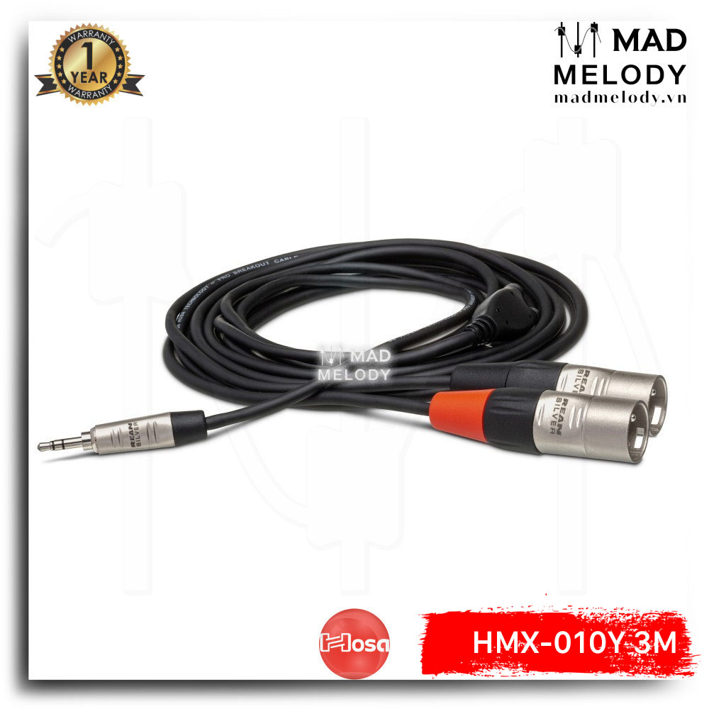 Hosa pro stereo breakout hmx-010y (3m) (rean 3.5mm trs - dual xlr3m) (dây cáp 3.5mm trs stereo ra hai canon xlr đực, brand new)
