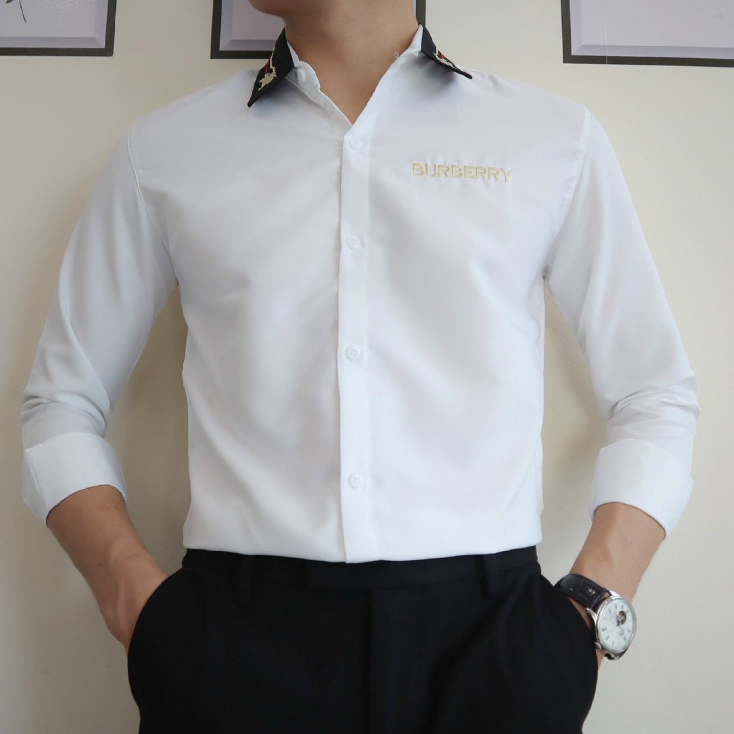 Áo sơ mi nam tay dài hàn quốc thêu vải cotton lụa thoáng mát,chuẩn form,sang trọng-BEES FASHION
