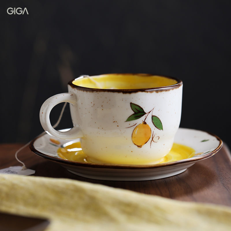 Cốc cà phê gốm retro hoa sen xanh Nhật Bản thiết yếu Giga/cốc và đĩa gốm chanh Retro/Bộ tách trà buổi chiều Nhật Bản cốc và đĩa/Đĩa trà buổi chiều một tai sáng tạo cốc và đĩa Đỏ