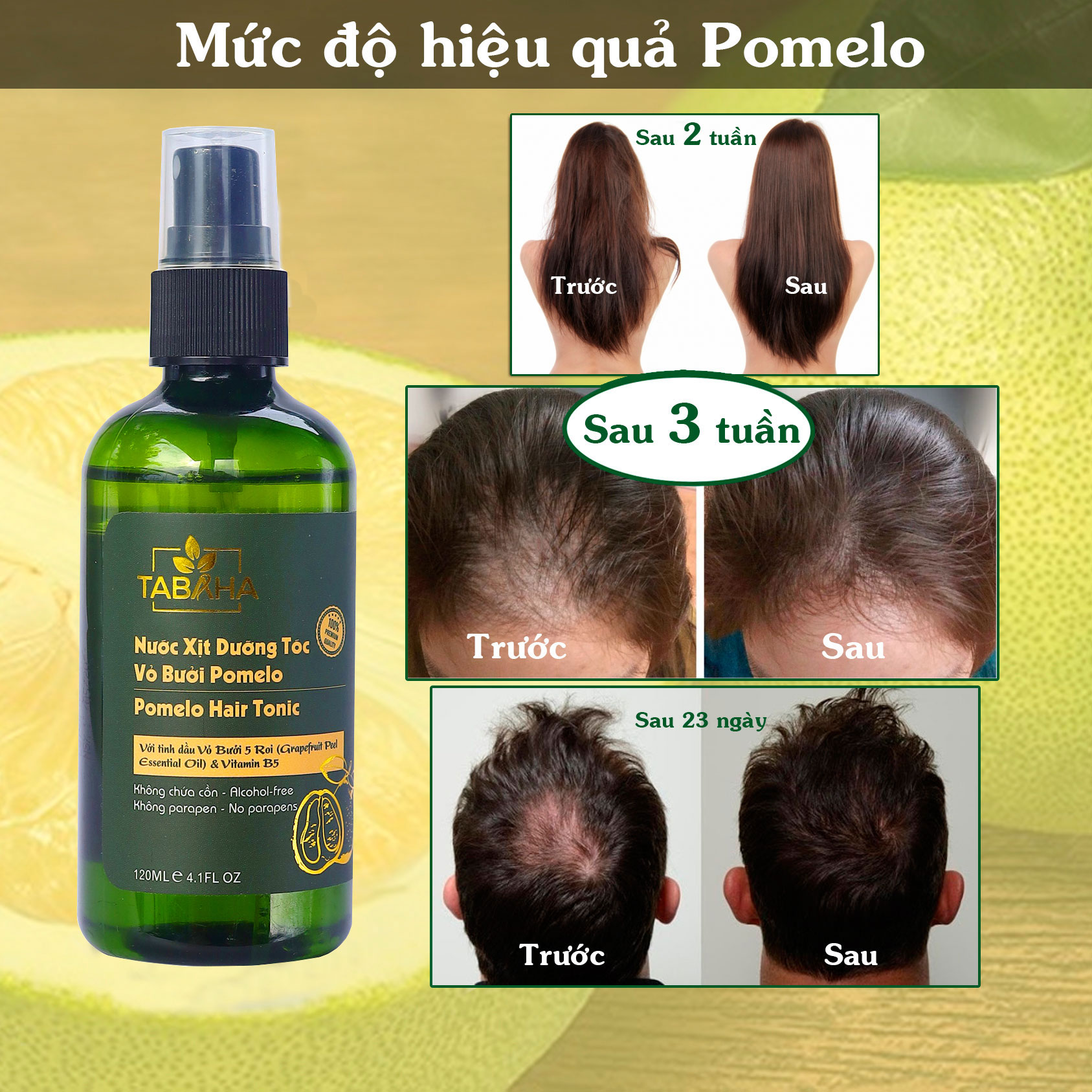 Xịt Dưỡng Tóc Pomelo Tinh Dầu Bưởi Thiên Nhiên - TABAHA 120ml - Giải pháp cho các vấn đề về tóc