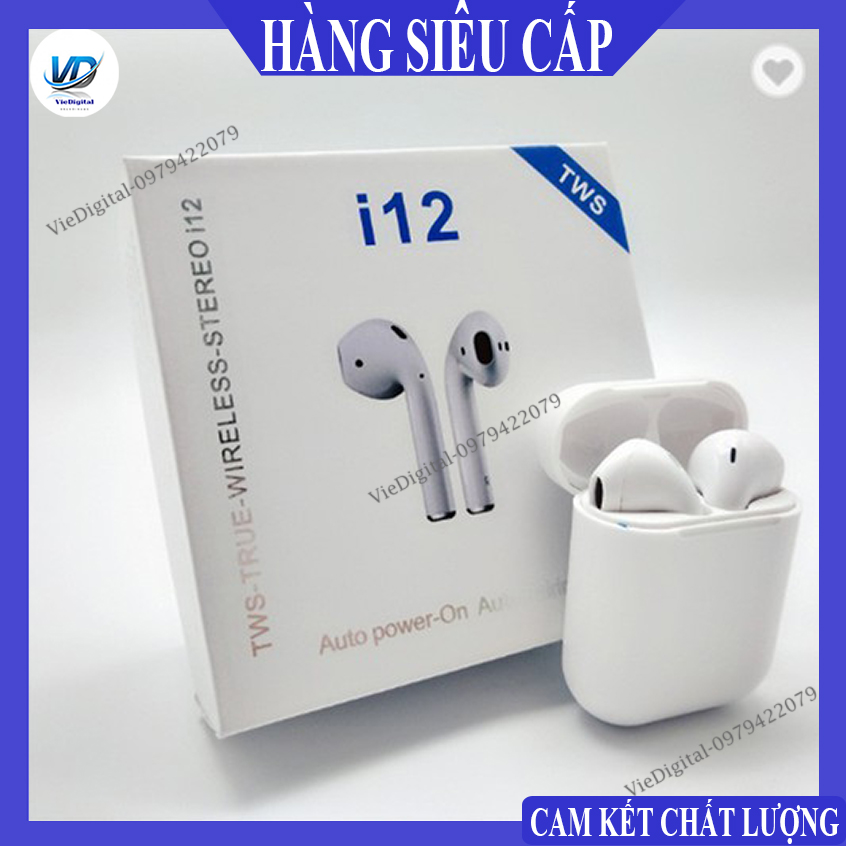 Tai nghe, tai nghe bluetooth, tai nghe không dây, tai nghe thể thao, tai nghe chống ồn, tai nghe i12 tws 5.0, hàng cao cấp, phiên bản quốc tế, cảm ứng chạm, chống nước, bảo hành 6 tháng, lỗi 1 đổi 1
