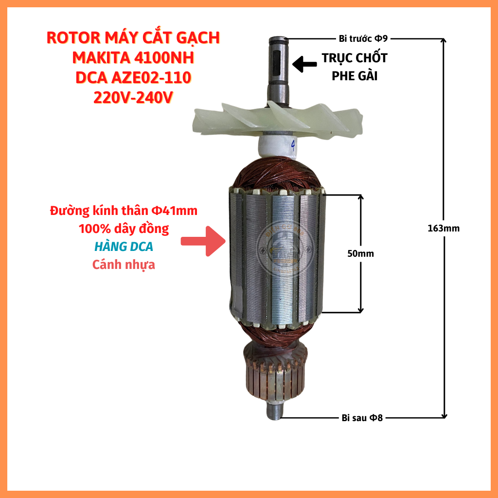 Rotor máy cắt gạch makita 4100nh, 4100nb, dca aze110 220v - tặng chổi than