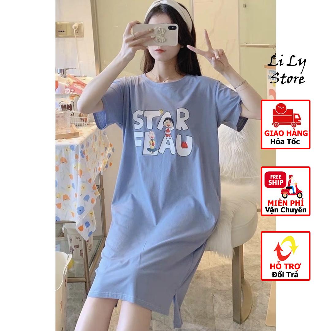 Đầm ngủ-váy mặc nhà-chất liệu thun cotton mêm mát