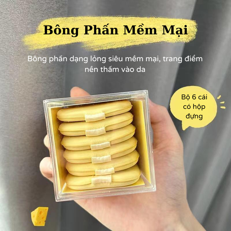 Hộp 6 Bông Phấn Trang Điểm Cao Cấp Dạng Mềm Mướt Butter Daily Beauty Tools Large Round Caron Powder Puff