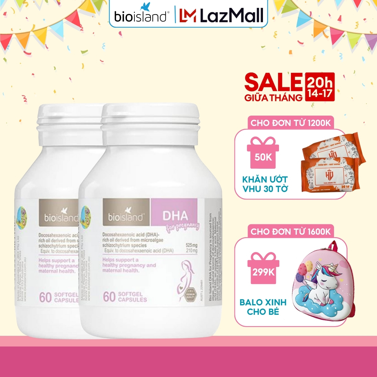 Combo 2 lọ Bioisland DHA For Pregnancy 60 viên chăm sóc sức khỏe mẹ bầu và sự phát triển của bé