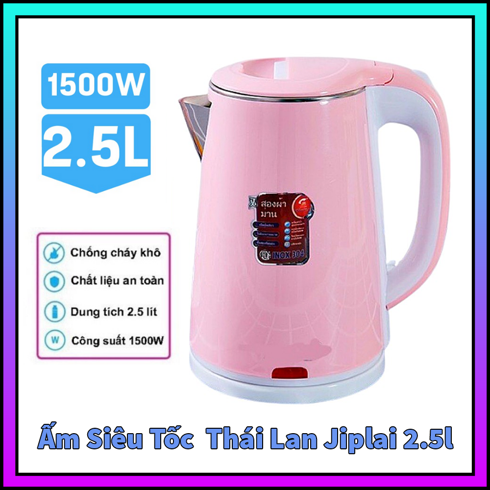 ( BH 1 THÁNG ) Ấm Siêu Tốc 2 Lớp Jiplai Thái Lan 2.5L Cách Nhiệt, Chống Giật, Ấm Đun Nước Siêu Tốc Công Nghệ Inventer Tiết Kiệm Điện Năng, Bình Đun Siêu Tốc Tự Động Ngắt Khi Sôi Điện Áp An Toàn