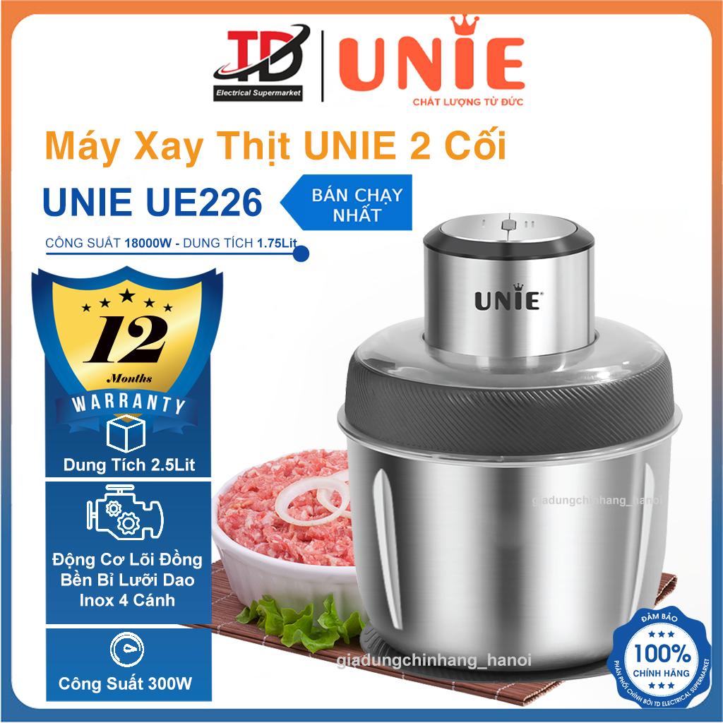 Máy Xay Thịt Unie UE226 2.5Lit-300W  Kèm 2 Cối Inox 304 Hàng Chính Hãng 