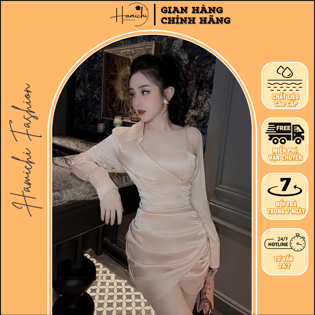 Đầm body hamichi fashion - đầm qc sang trọng dự tiệc chất liệu lụa cao cấp quyến rũ