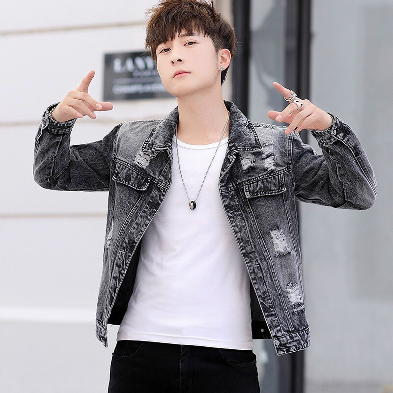 [HCM]ÁO KHOÁC JEAN NAM [freeship] áo khoác bò nam CHẤT LIỆU DENIM CAO CẤP - PHONG CÁCH TRẺ TRUNG - PHỐI RÁCH NHẸ XMAT - AKJN0021