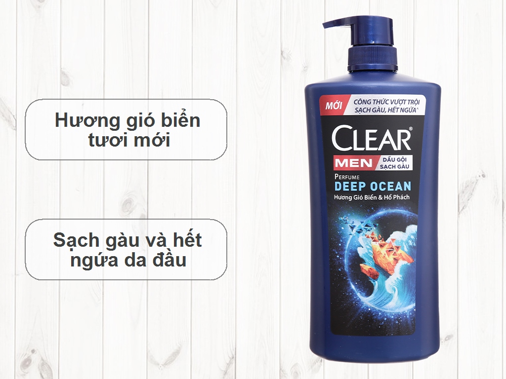 Dầu gội đầu Clear Men sạch gàu chai 840g hương Gió Biển & Hổ Phách - Deep Ocean