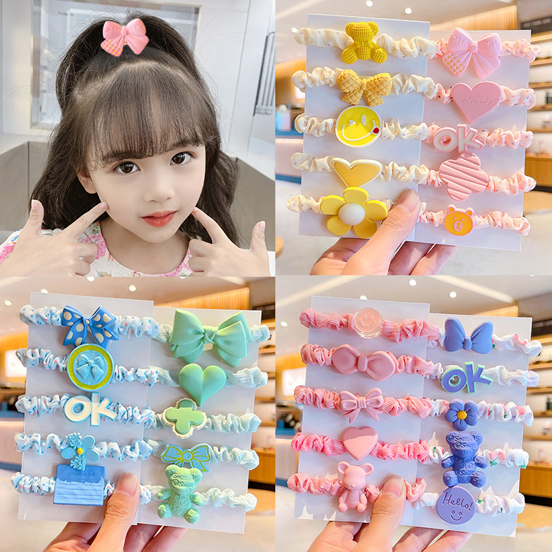 Set 5 Sợi thun buộc tóc nhúng kèm icon hoạt hình-146