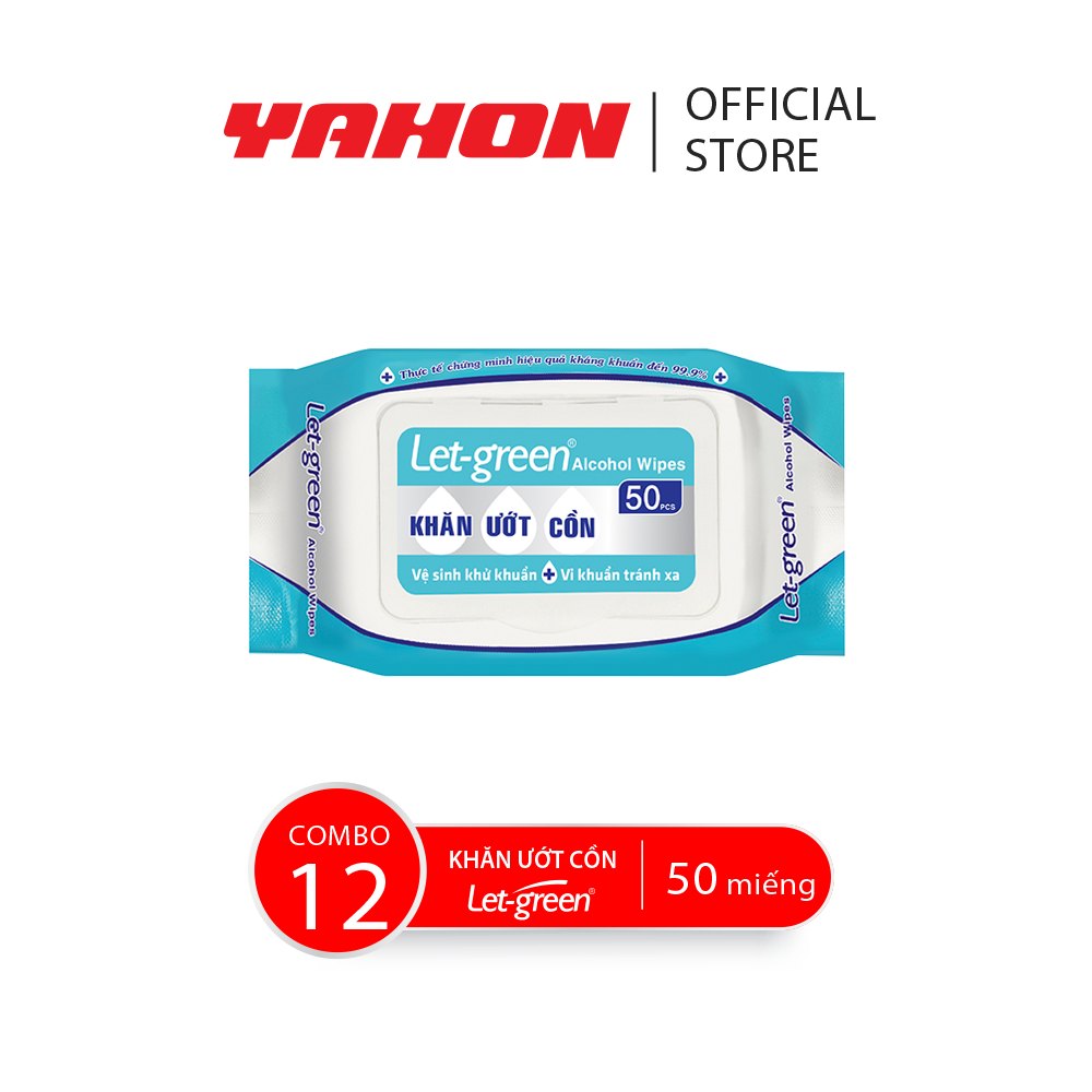 Combo 12 bao khăn ướt cồn let-green, 50 miếng/bao